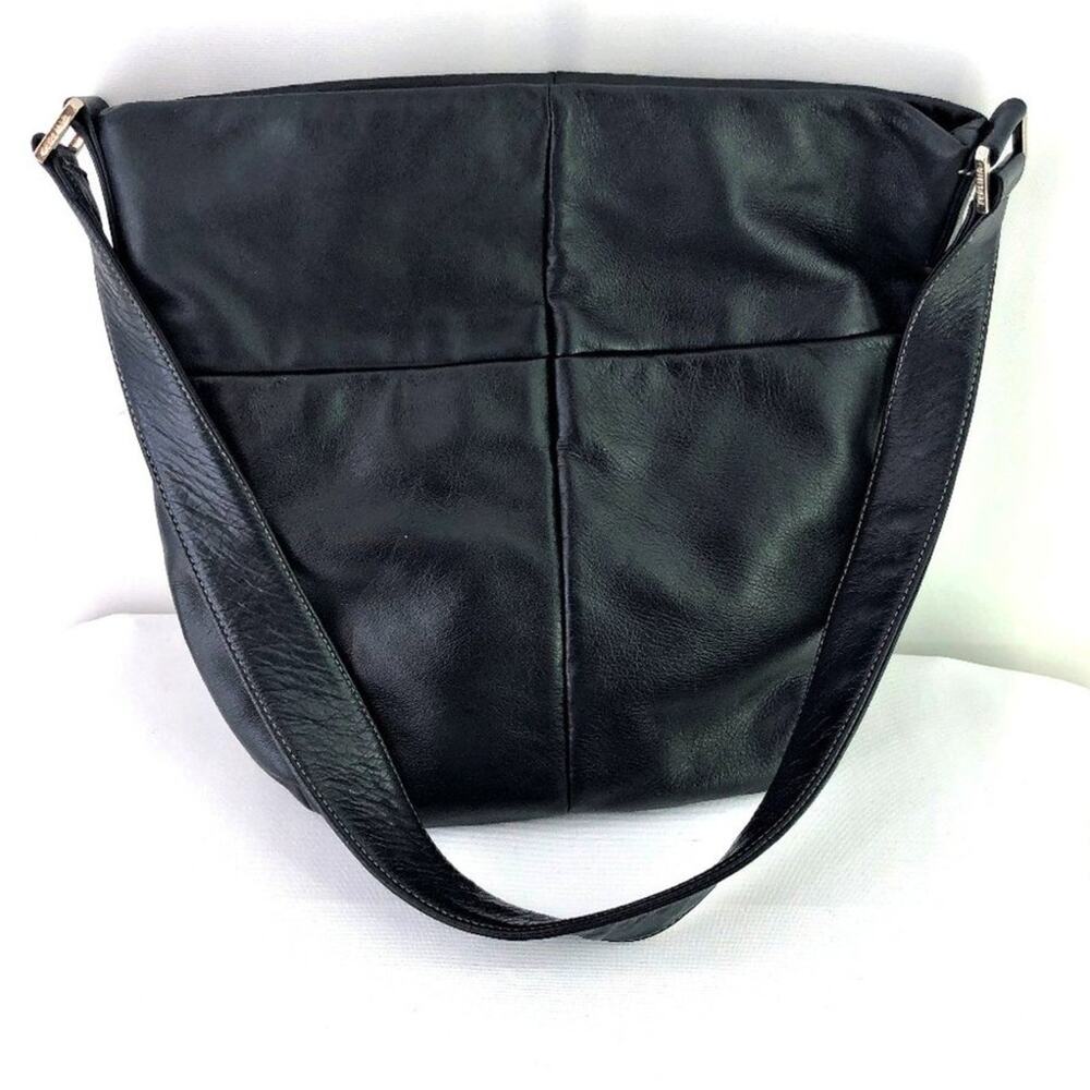 Perlina New York Soft Black Leather Shoulder Bag Purse Medium Credit Cards Zip